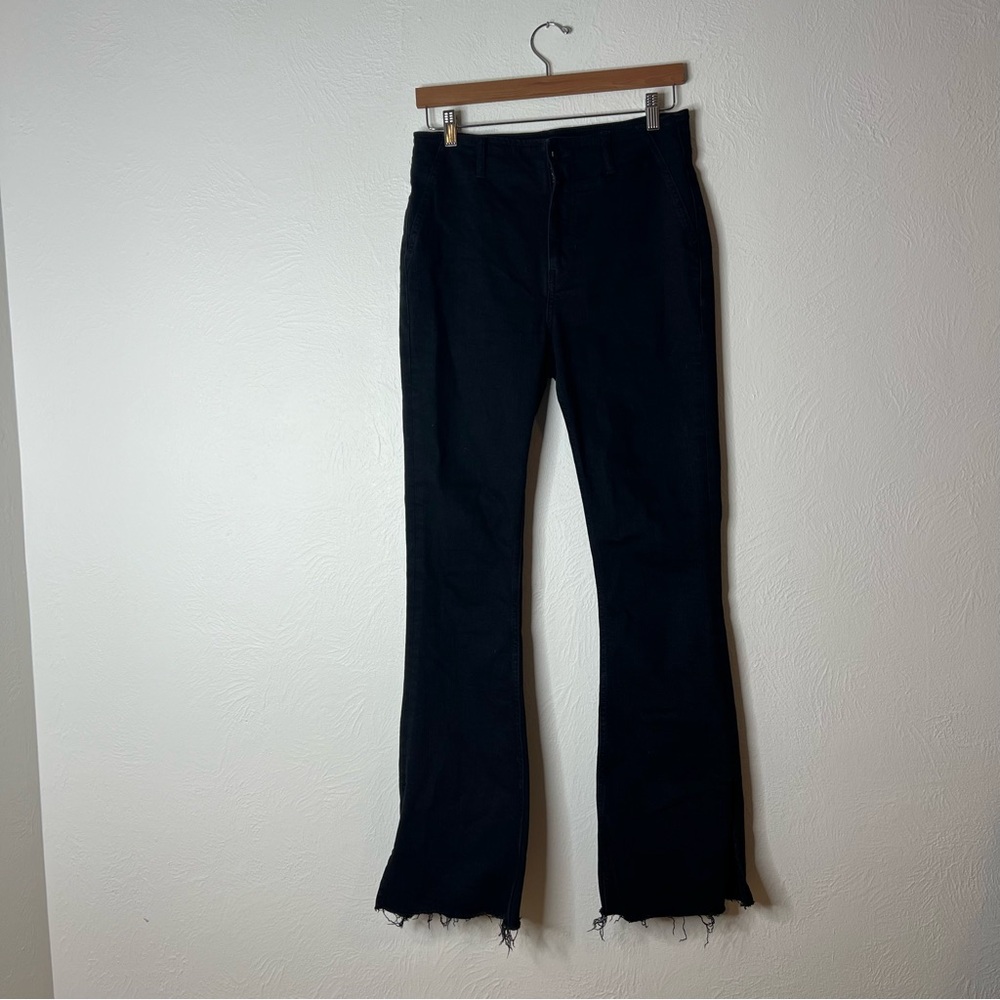 We The Free Level Up Slit Slim Flare Jeans Black High Rise Raw Hem Size 30